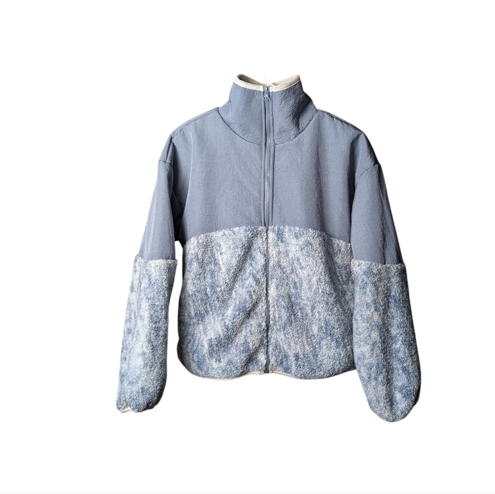 New Cozy Blue White Fleece Jacket Full Front Zipper Fast Dry Recycled Polyester - Picture 5 of 10